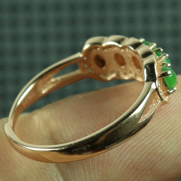 925 Silver Cert'd Emerald 100% Natural A Jade jadeite Adjustable Ring 戒指 - Picture 5 of 9